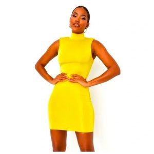 Carli Bybel x Missguided Chartreuse Slinky Shoulder Pad Mini Dress